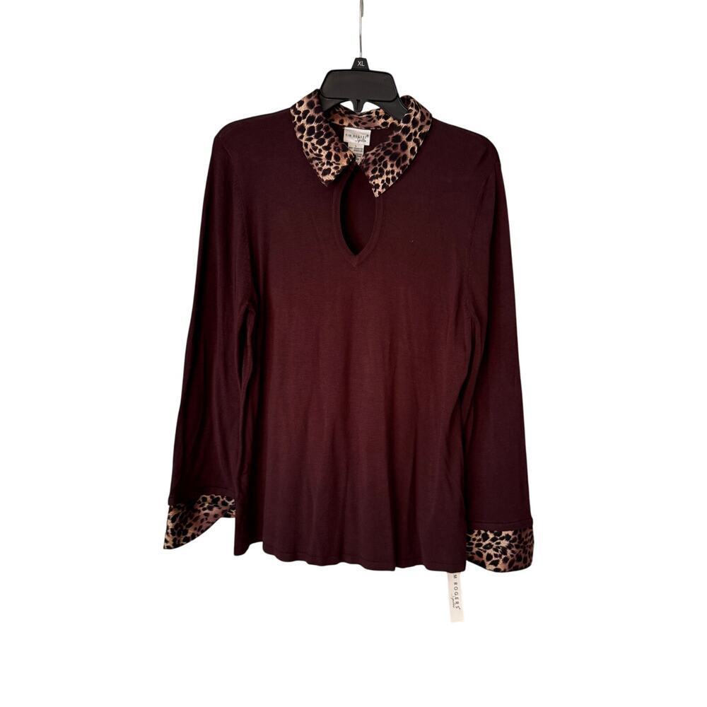 Y2K NWT Kim Rogers Large Brown Blouse with animal print color Women's Large - Picture 5 of 7